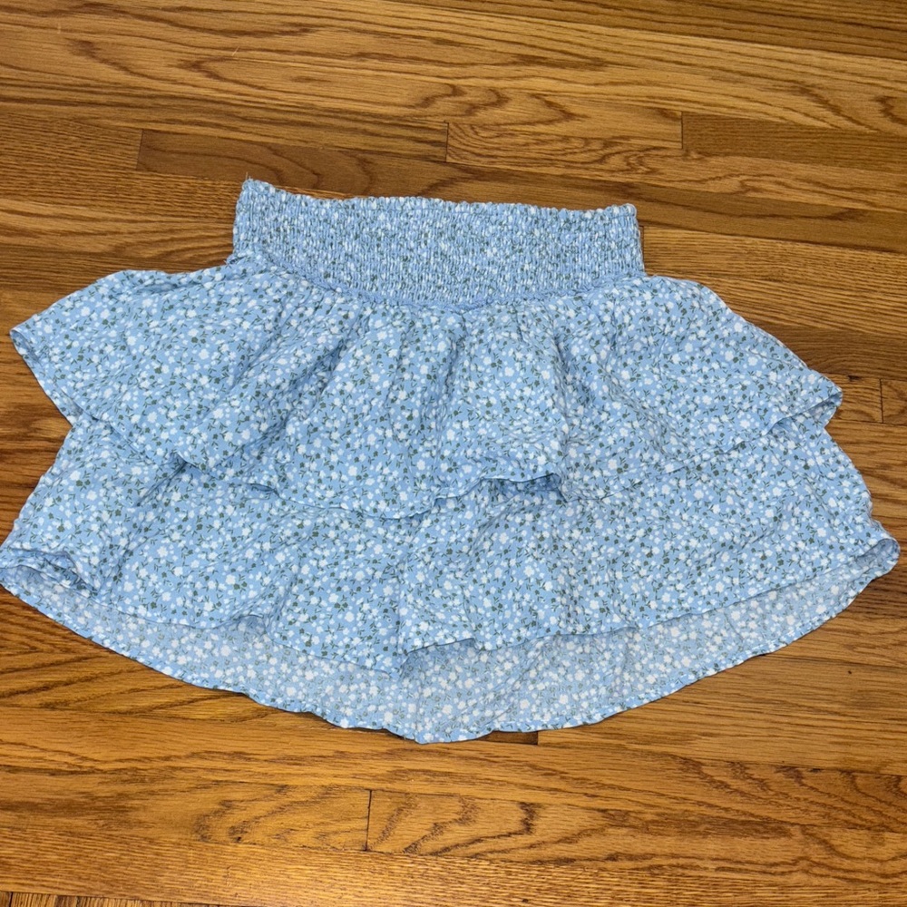 Hollister Light Blue Floral Mini Skirt, Ultra High-Rise